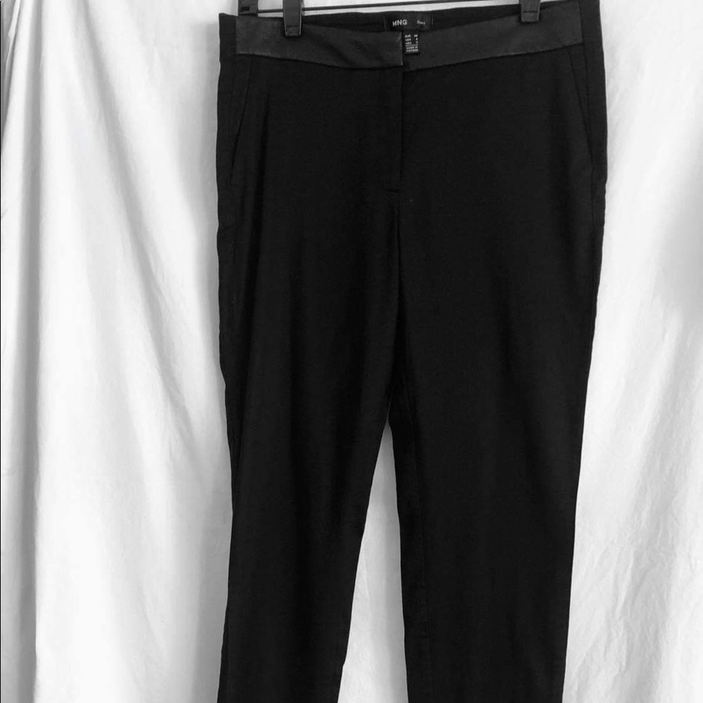 Dress pants with leather waistband